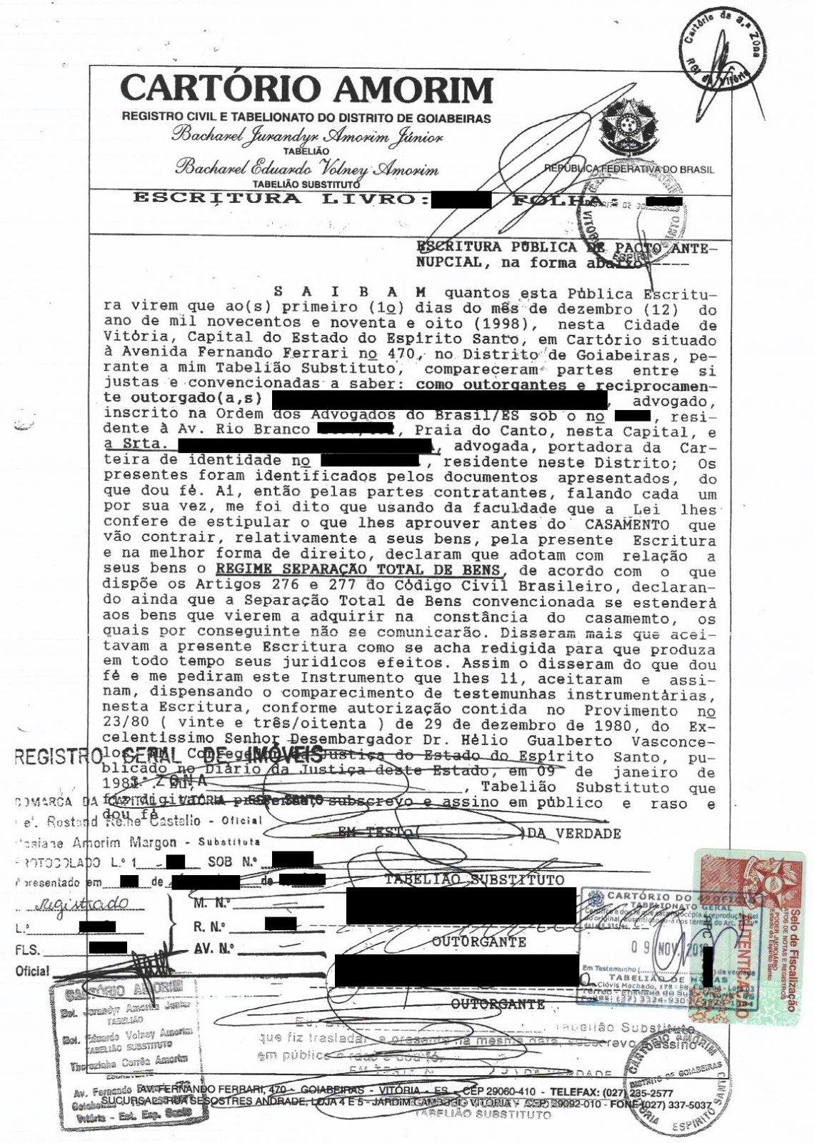 Certidão de Escritura de Pacto Antenupcial